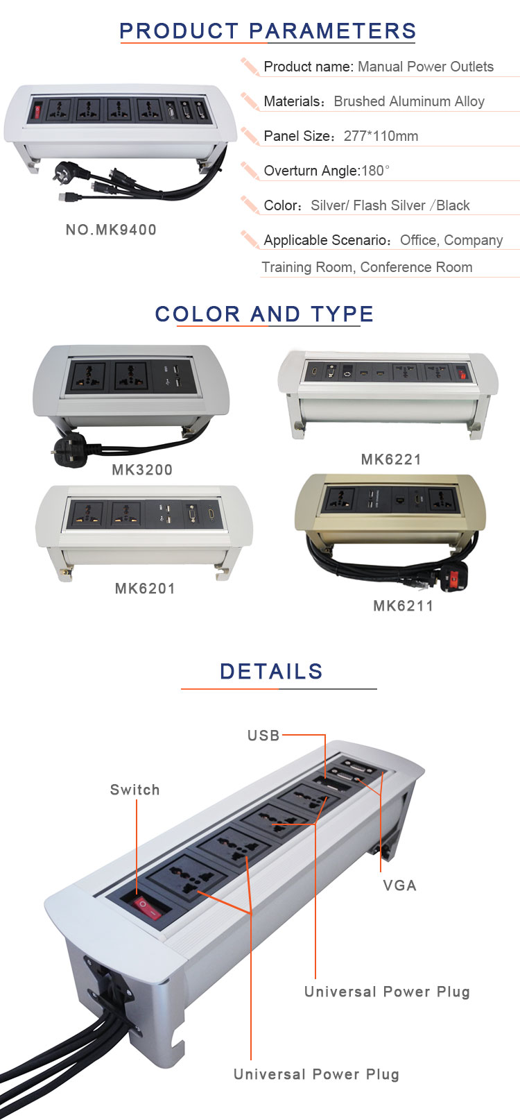 220-240V manual flip up table top socket with power data outlet
