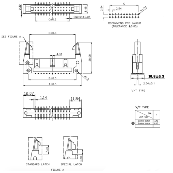 2.54mm SMT Type Small Electrical Connectors Shrouded Male Header / Straight And Right Angle Type