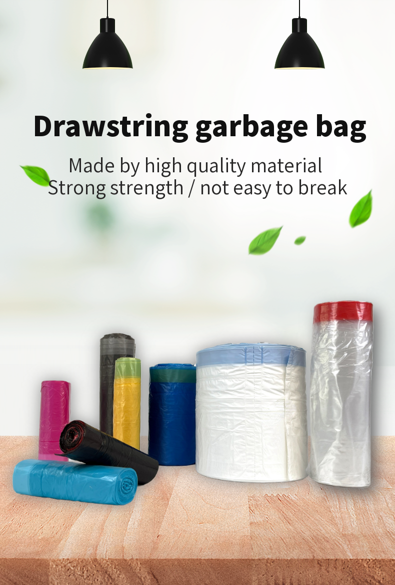 Colorful Recycled PE Garbage Bag Drawstring Trash Bag for Eco-Friendly Waste Solution