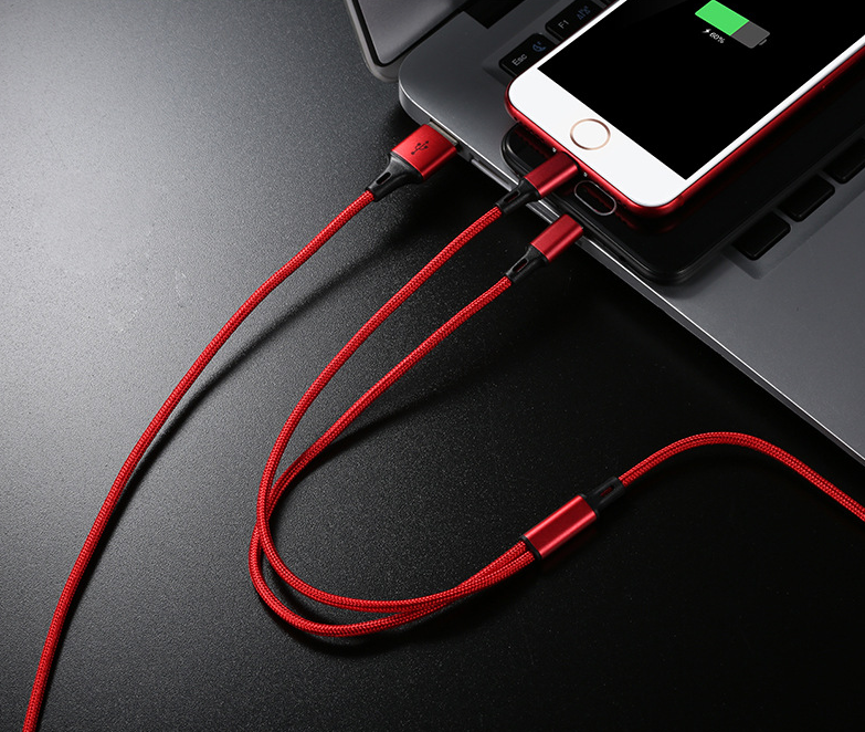 Three In One Nylon Braided USB Data Cable With IOS Micro And Type C Head