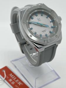 White Dial Analog Silicon Strap Watch With Fluorescent Hands Blue Buckle