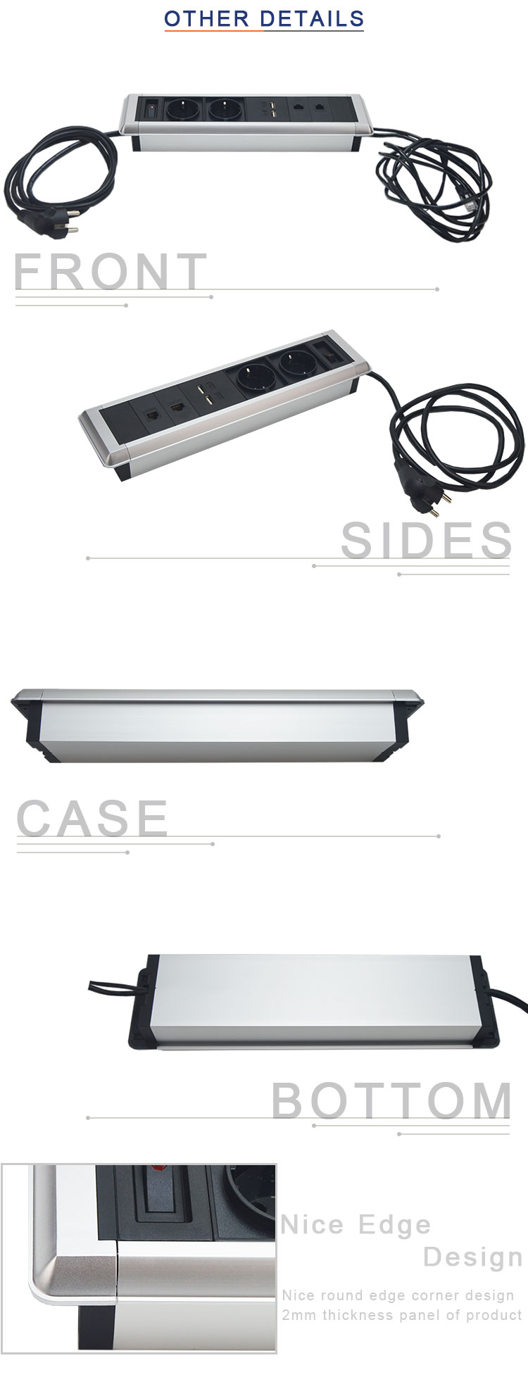 Tabletop / wall mount smart office partition power socket outlets with the screws hidden design