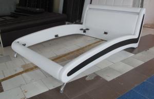 Modern Italian Designer Bed Frame Upholstered in Faux Leather LED Double or King by Limitless Base (White, Double)