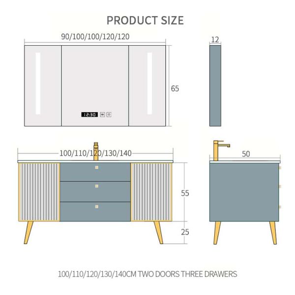 LED Mirror Ceramic Top Bathroom Vanity Wall Mounted Solid Wood