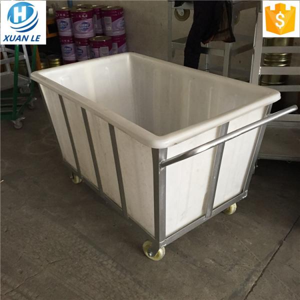 Quality 400L  Rotomolded 400litre commercial bulk material industrial trolley cart trucks with wheels for transfer for sale