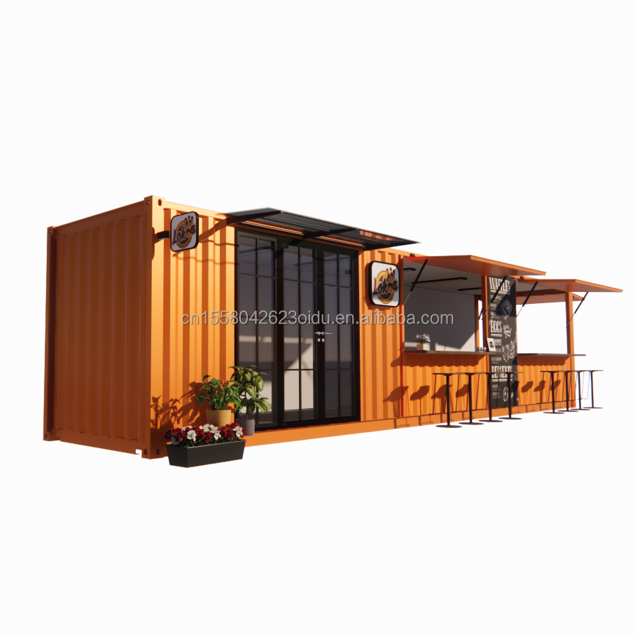 Street Pop-up Container Shop Prefabricated House Container Coffee Shop 40ft 20ft with Galvanized Steel Square Tubes