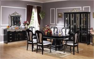 China 6 Seat Black Round Luxury Wood Dining Room Sets Solid Wood Dining Table And Chair on sale