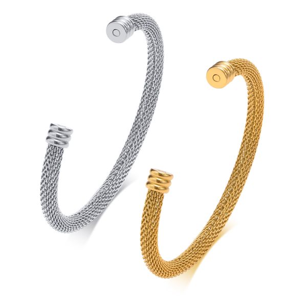 Gold Cuff Wrap Bracelet Open Wide Mesh Pattern Adjustable for Birthday Gift