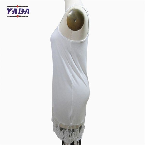 Fashion casual spaghetti strap girls lace slip mature women 100% cotton white dress in cheap price