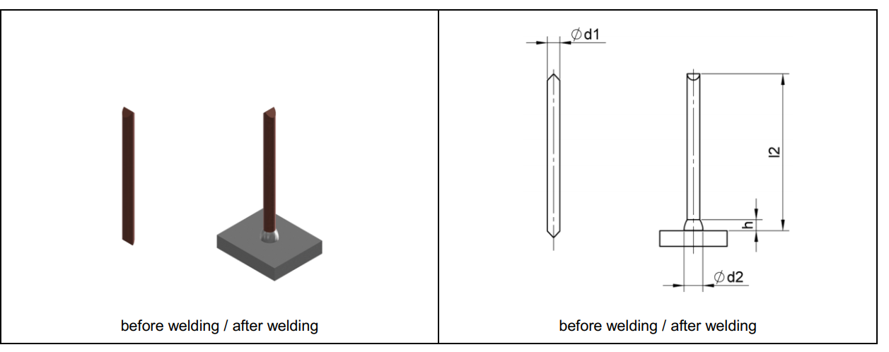 Insulation pin (ISA) Welding studs for drawn arc stud welding