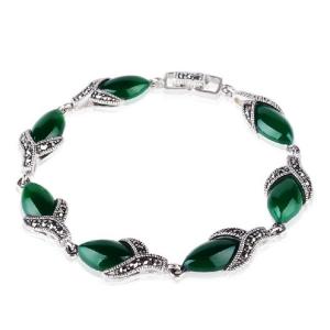 Buy cheap 925 Silver Thailand Vintage  Green Agate Women Bracelet (LB001) product