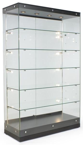 Quality 48" Glass Trophy Display Case With Black Finish for sale