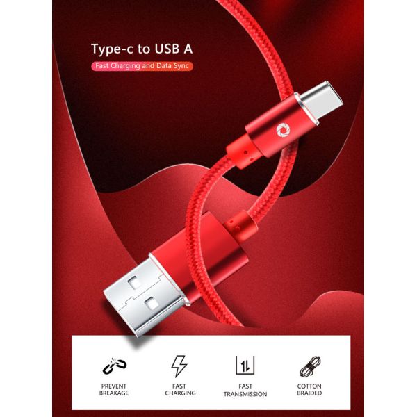 480Mbps Nylon 3A Usb C To Usb Cable 3FT Red Color PS5 Data Support