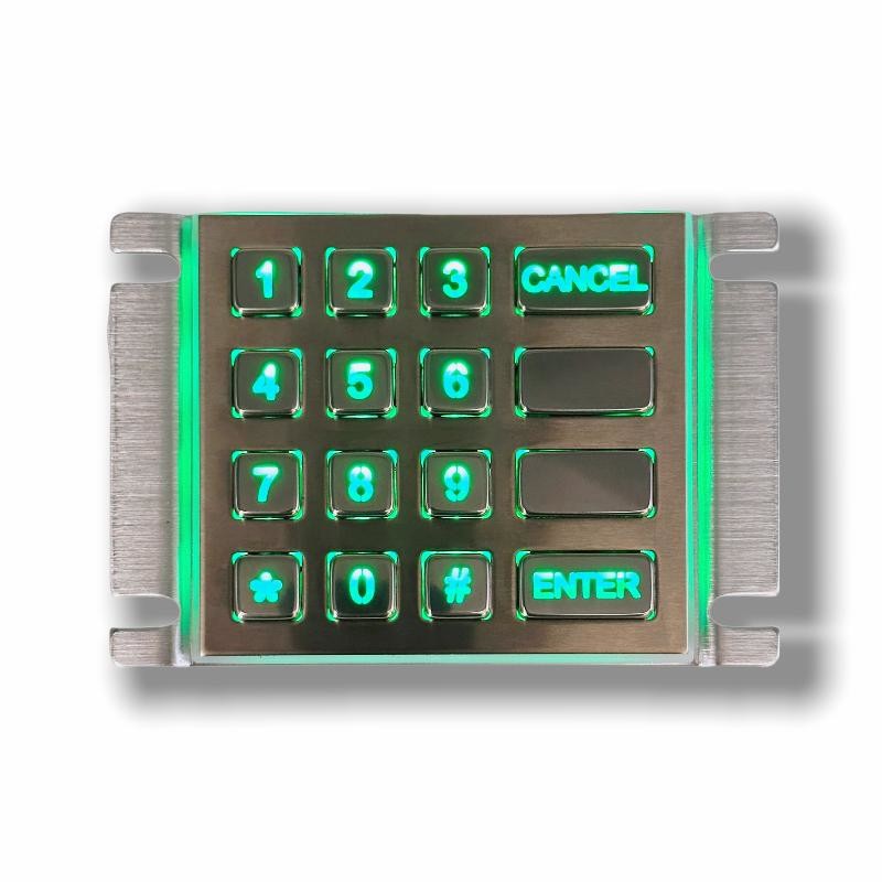 IP65 / IK07 Waterproof Dustproof USB interface Stainless Steel 16 Keys Backlit Keypad Industrial Numeric Keypad Rear Panel Mounted -40℃