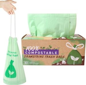 China Customizable Compostable Drawstring Garbage Bags With Retail Dispenser Box on sale