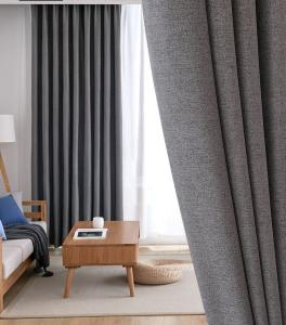 Velvet Linen Light Grey Blackout Curtain Double Layer Simple Ring Style