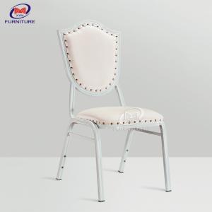 High Grade Rivet Stackable Banquet Chairs White Color Metal Stainless Steel Frame
