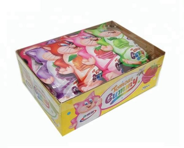 Quality Ball Shape Chewing Gummy Sweets Red Color Fruit Flavored Packed In Cat Pattern Bag for sale
