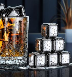 SGS Stainless Steel Reusable Ice Cubes Square Whiskey Cooling Rocks Bar Tool Set