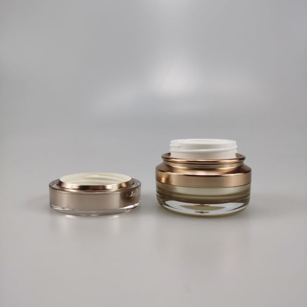 15g 30g 50g Round Gold Eco-Friendly Acrylic Cream Jar with Oblique Shoulder Design
