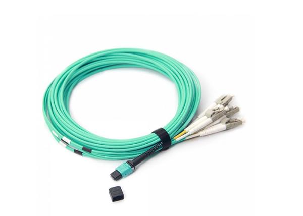 Quality 8 Core MTP-LC OM3 10G  50/125 Ruggedized Distribution Fiber Optic Patch Cord LSZH Jacket Round Cable for sale