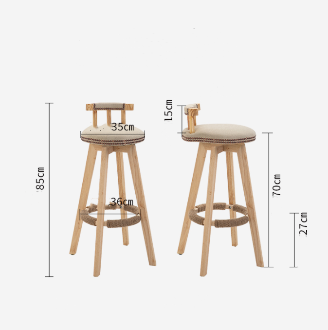 Solid Wood Frame Modern Nordic Bar Chair Stools with High Density Sponge and Fabric/Leather Seat