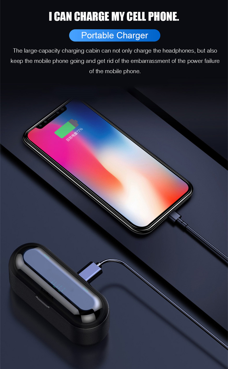 Wireless Earphone Bluetooth V5.0 F9 Tws Wireless Bluetooth LED Display Headphone (With 2000mAh Power Bank Headset, With Microphone)