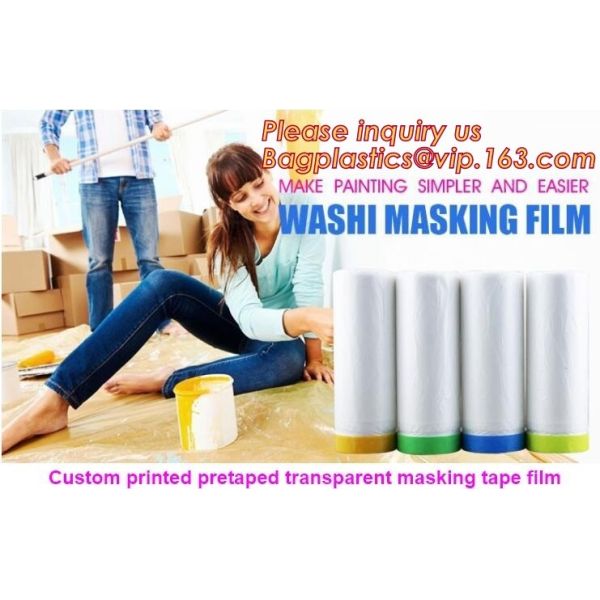 pre-taped paintable car masking film,auto paint solution HDPE masking film,1500*2300mm Masking Film Tape Roll Self Adhes