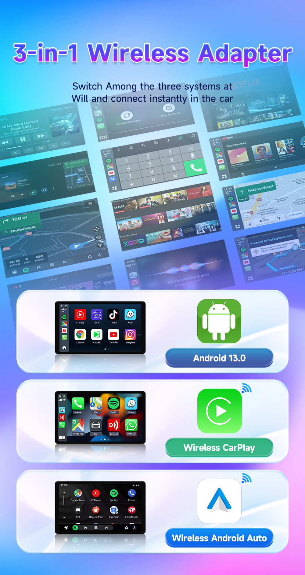Android 13 HDMI Output TBox UHD Wireless Adapter CarPlay Android Auto AI Box SM6225 8G 128Gb Support Youtube Netflix