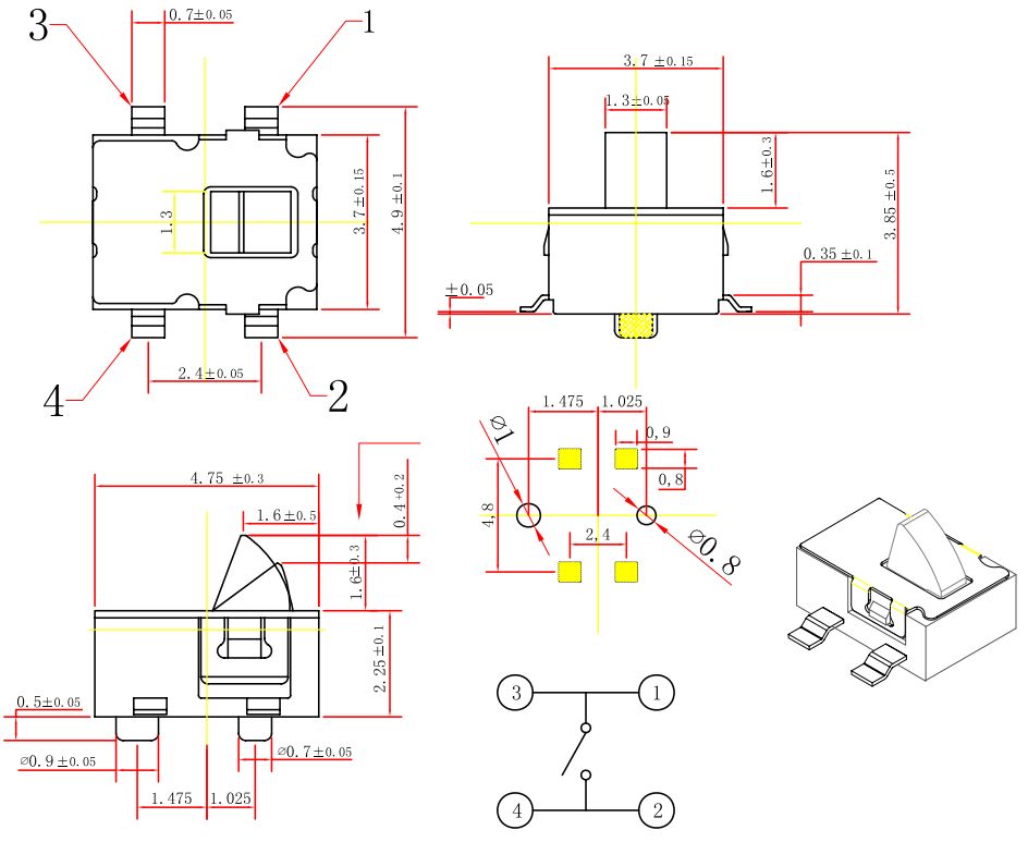 4 Pin SMD Micro Motion Sensor Switch Without Position