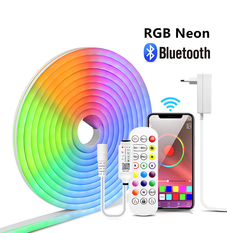 Bluetooth APP Control RGB LED Neon Strip Light 10ft With 16 Million DIY Colors Dimmer