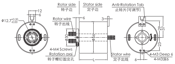 uh1256-01 series UH1256-01 Series USB2.0 Signal Slip Ring slip ring Drawing 