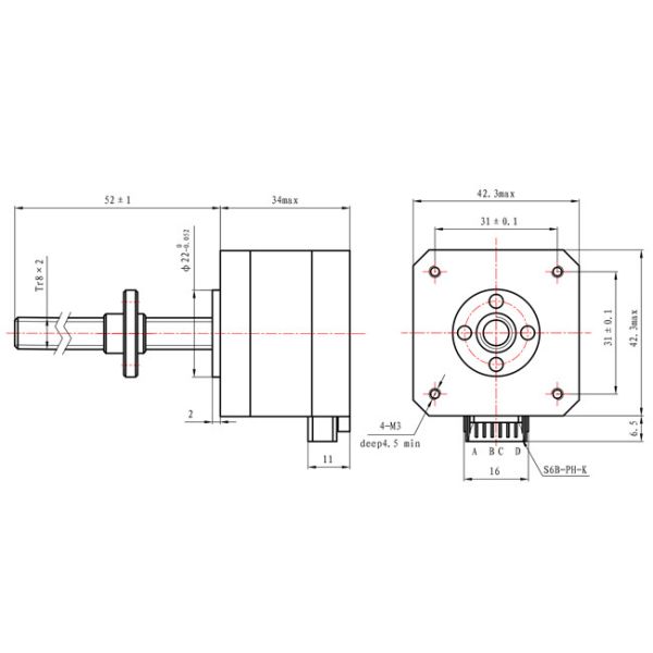 1.8 Degree 4 Wire Nema 17 Captive Stepper Motor 42*42*34mm 1.28A 0.3N.m For Robot