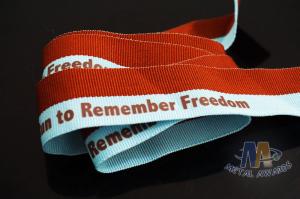 Custom Stripe Red/Light Blue Ribbon With Red Letter Printing Medals Ribbon For School Or Events