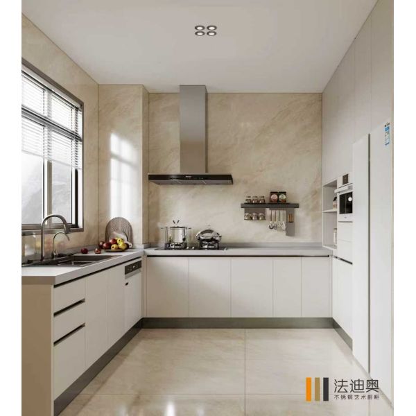 Pure White Stainless Steel Kitchen Cabinets Modern Minimalist Design
