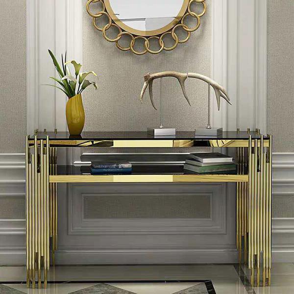 Quality Designer Stainless Steel Console Tables With Elegant Marble Tops for sale