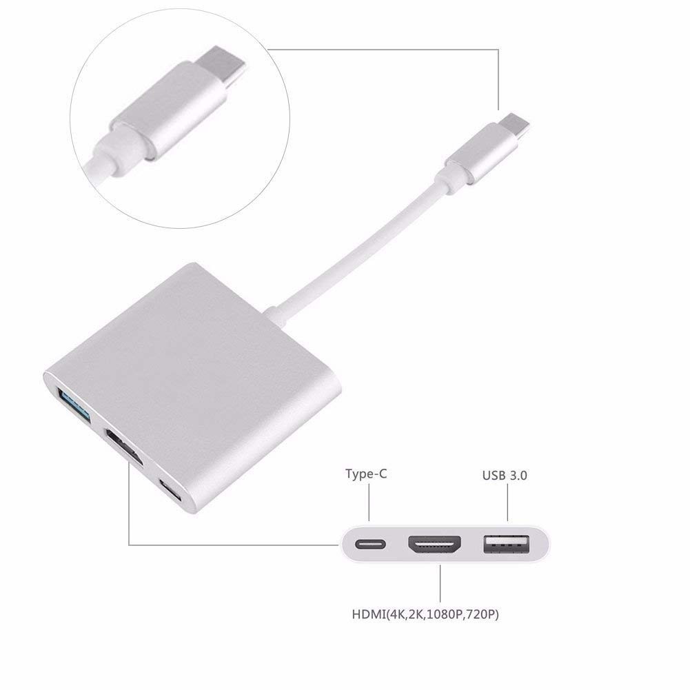 3-in-1 Thunderbolt 3 USB Type C Hub to Adapter 4K Aluminum USB-C Hub Dock with Type-C Power Delivery for MacBook