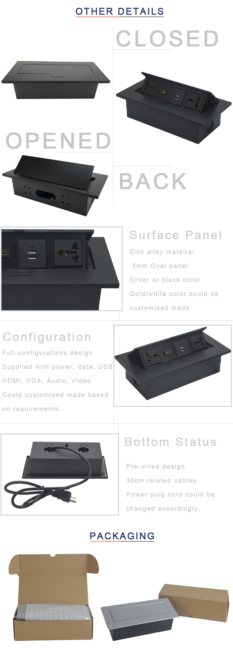 Office meeting table mounted media connectors pop up power socket outlet