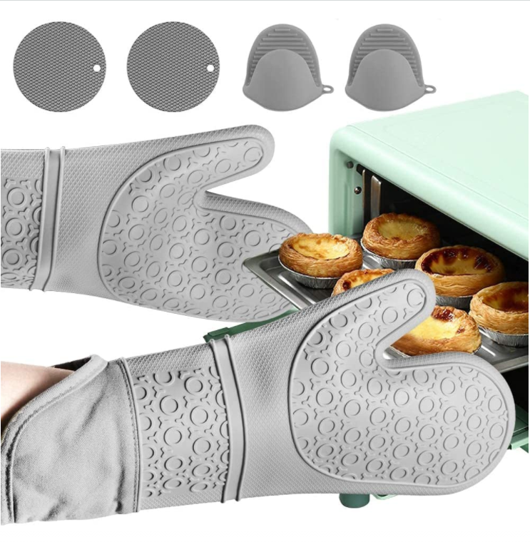 Gray Silicone Double Oven Gloves EU Certified 15.3in Long For Home