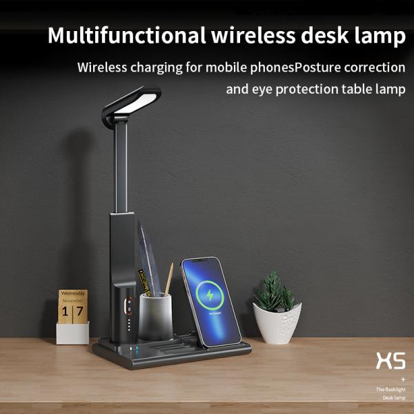 Quality 5 In 1 LED Night Light 15W Folding LED Table Lamp Black White Wireless Rechargeable for sale