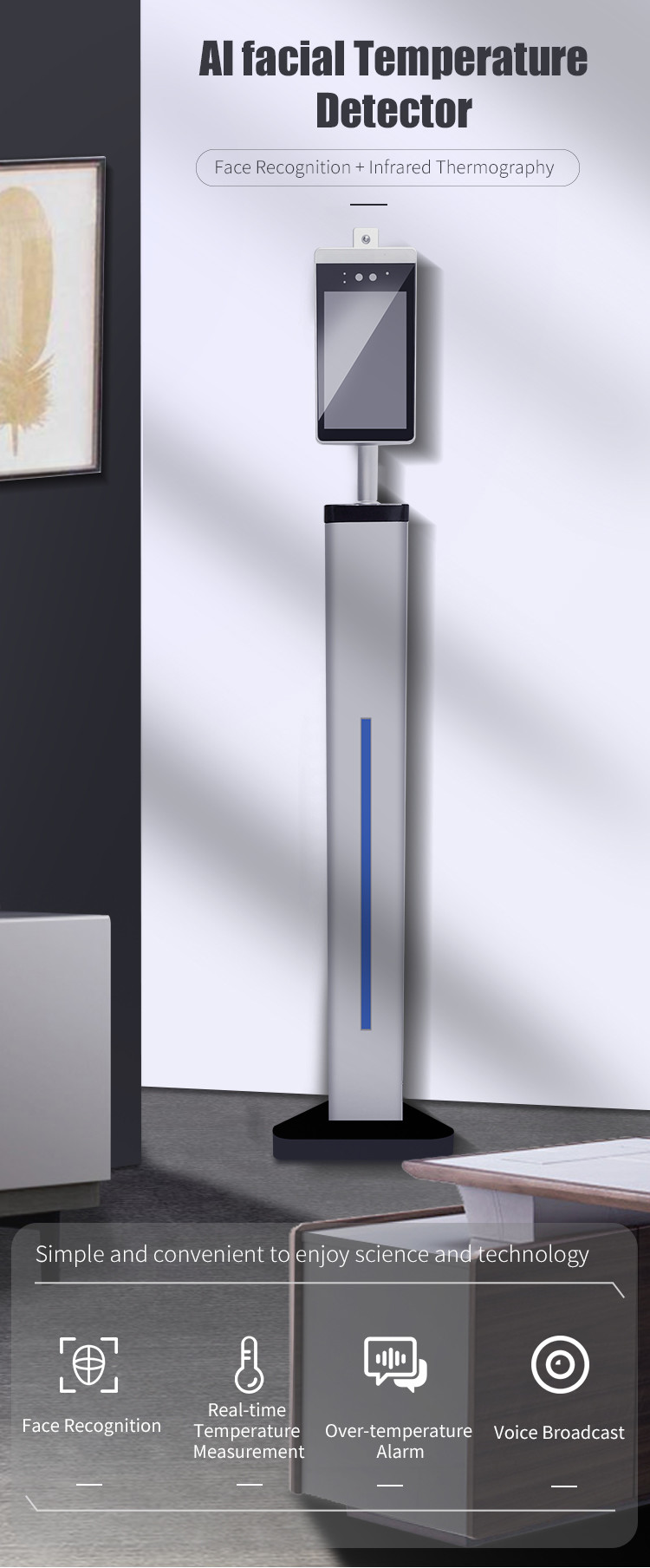 8 Inch AI Face Recognition Body Floor Standing Temperature Scanner
