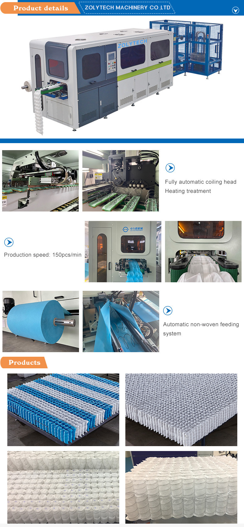 Computerized 150pcs/Min Mattress Spring Coiling Machine Spring Height 100-250mm