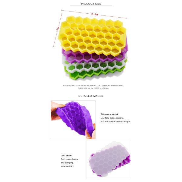 Hexagon Shape Silicone 37pcs Ice Cube Mold With Lid