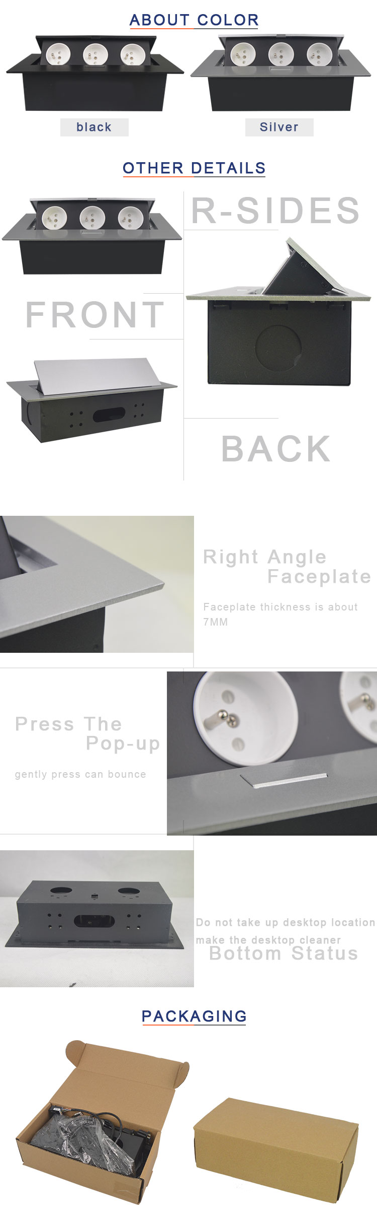 BNT Poland Popular Desktop Pop Up Socket Hidden Outlets with 2 USB charger Round Corner BD613