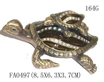 Quality Lovely turtle metal alloy pewter jeweled enameled trinket box for sale