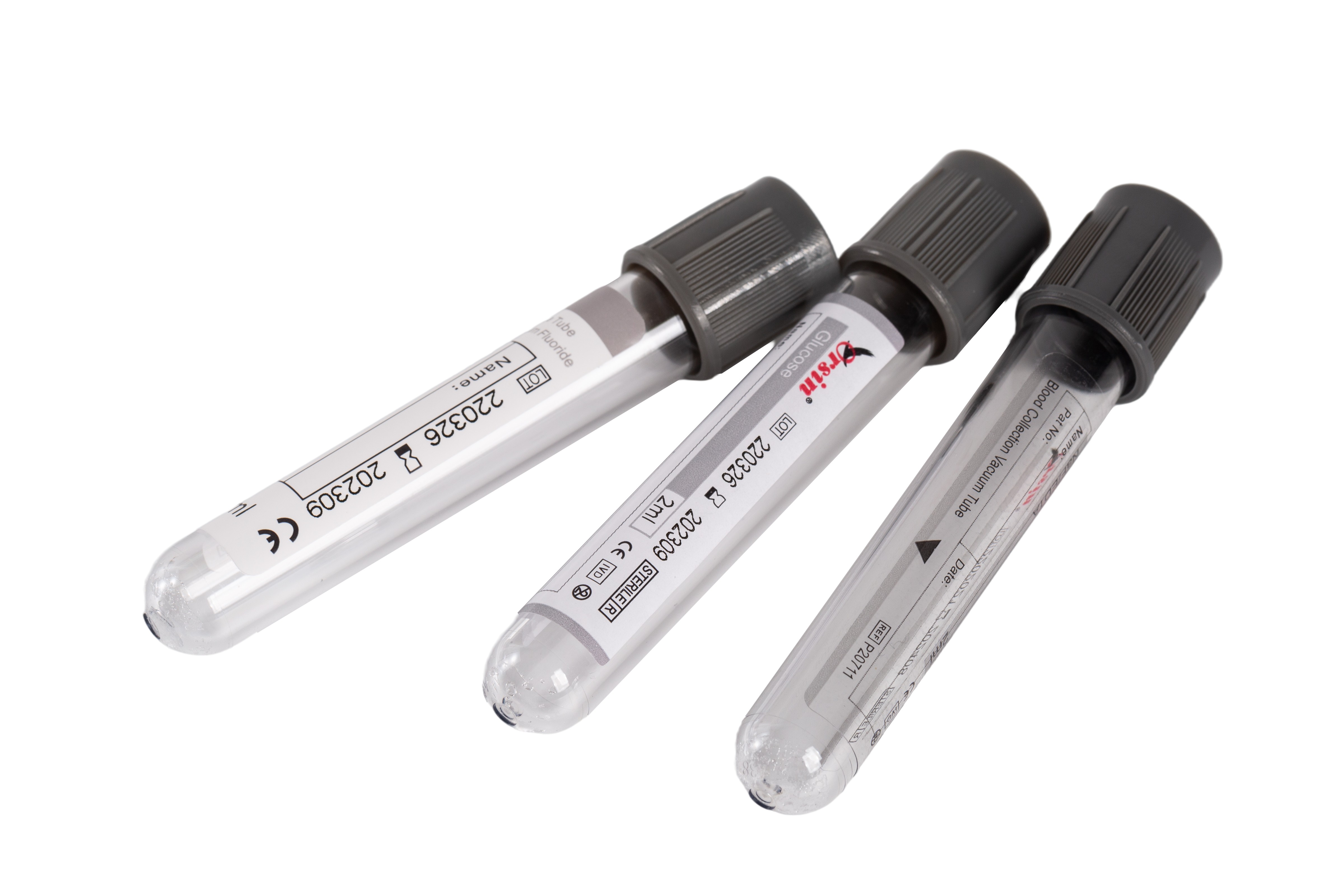 Sodium Fluoride or glucose tube grey glass or PET material