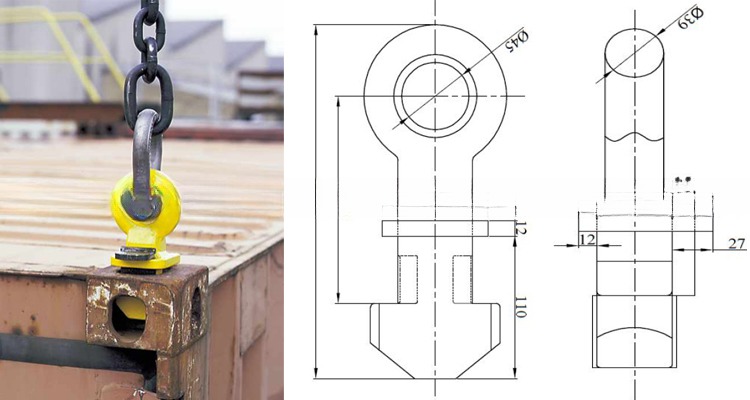 Top and Bottom Lifting Lug Heavy Duty ISO Shipping Container Lashing Equipment with 56T/Set Loading