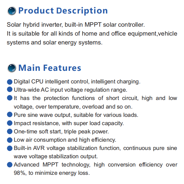 Grandglow 5KW Off Grid Inverter 5KVA Solar Power Hybrid Inverter With MPPT Charger Controller