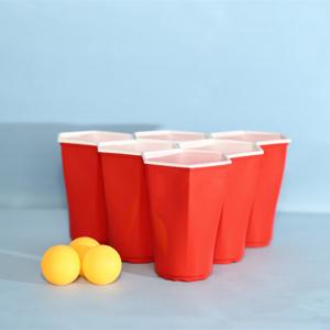 China 16OZ Red Plastic Shot Glasses PP Disposable Party Glasses Hexagon Beer Pong Cups on sale