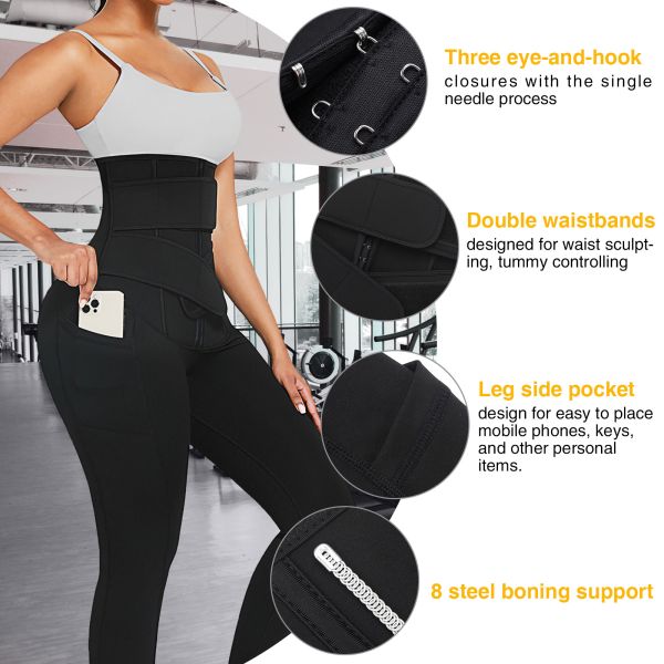 Plus Size Women's Neoprene Waist Trainer Leggings for Slimming HEXIN Compression 2022